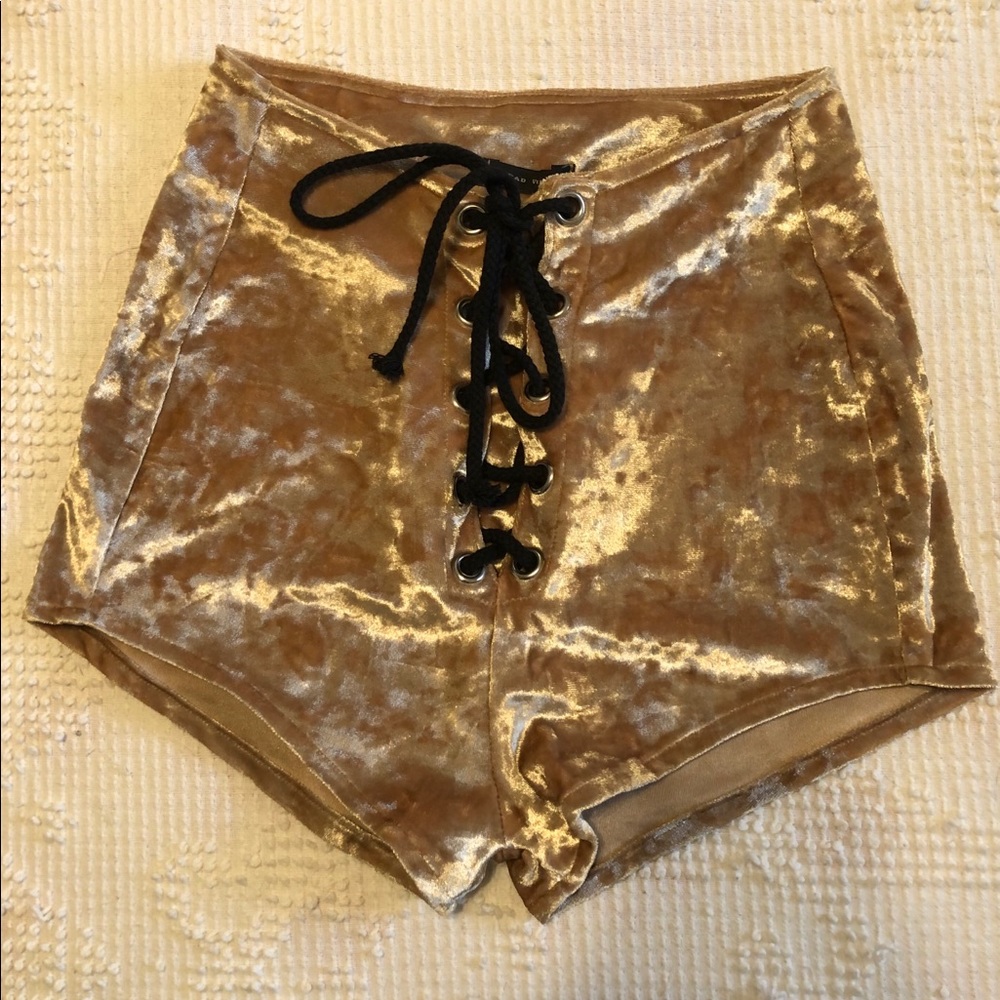 ⚡️Bad Vibes Gold Velvet Grommet Shorts⚡️